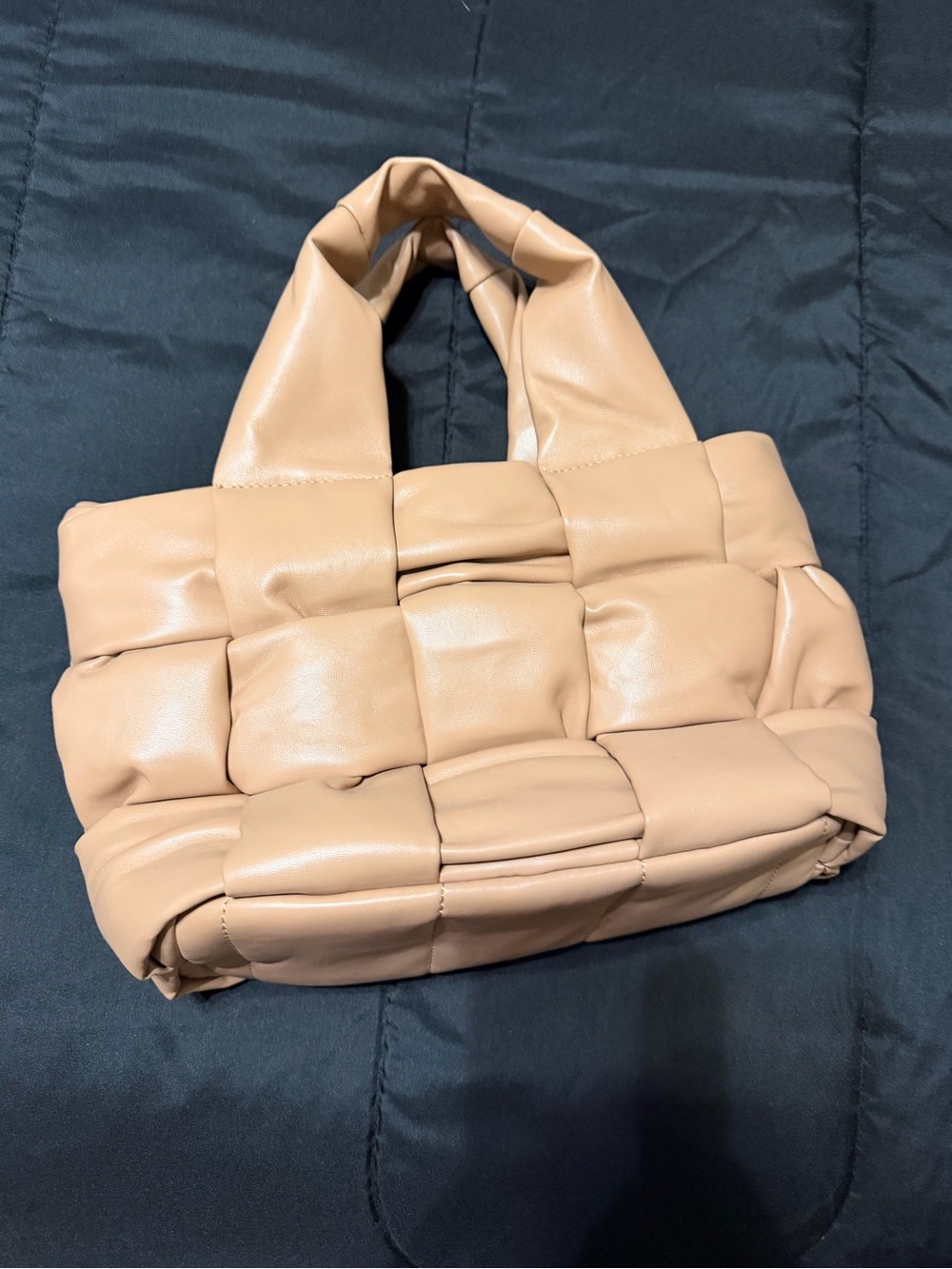Woven Padded Shoulder Bag in Beige